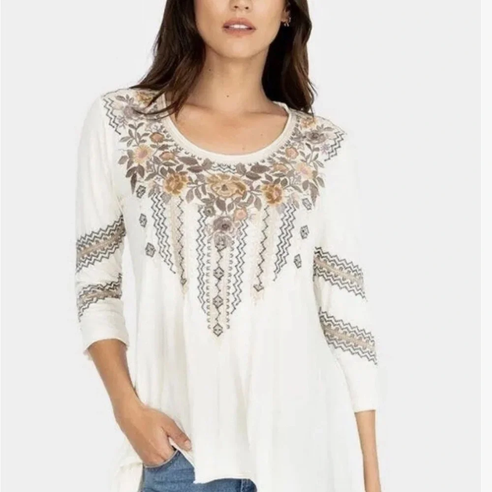 Johnny Was Marushka 3/4 Sleeve Trapeze Tee Top Size XS see Measurements Runs Big - Picture 1 of 15